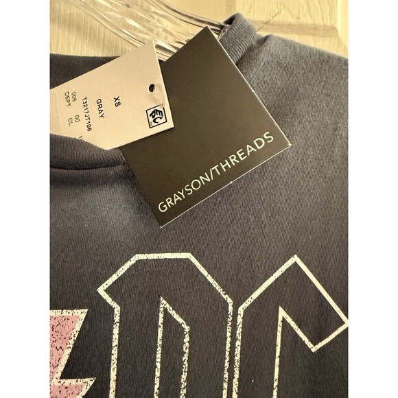 AC/DC Graphic T-Shirt XS Gray Lightning Bolts Grayson Threads Women’s Rock Tee - Picture 4 of 6
